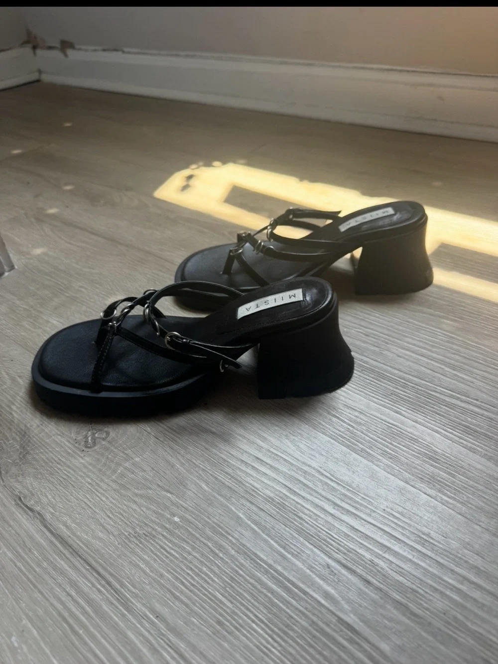 Miista Black Braided Strap Leather Sandals